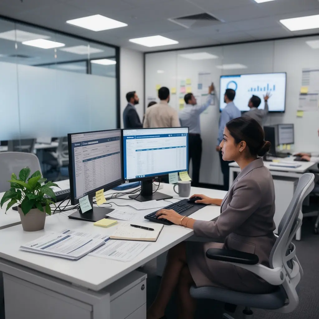 Ilustracja z komputerem pokazującym szczegóły polisy ubezpieczeniowej samochodu.