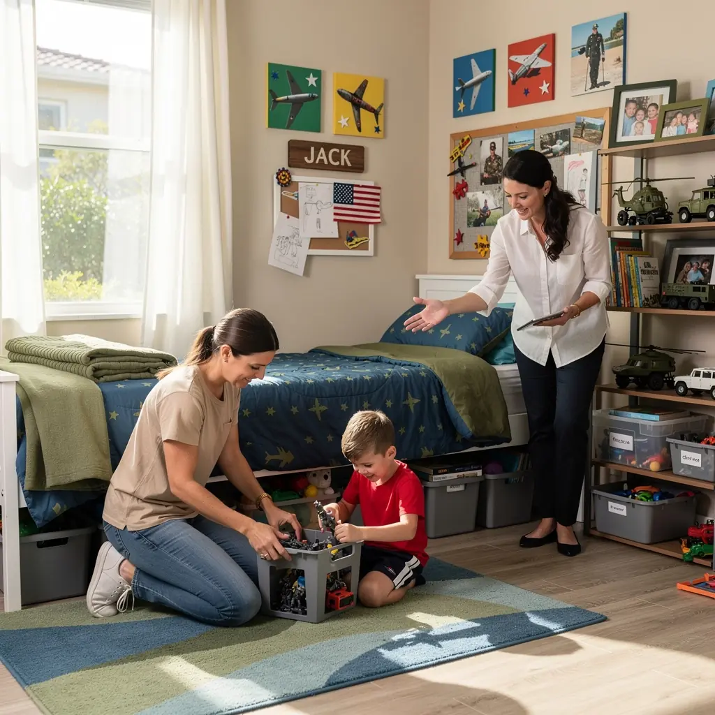Zespół doradców lokalnych omawia opcje wynajmu mieszkań dla wojskowych w przyjaznej atmosferze.