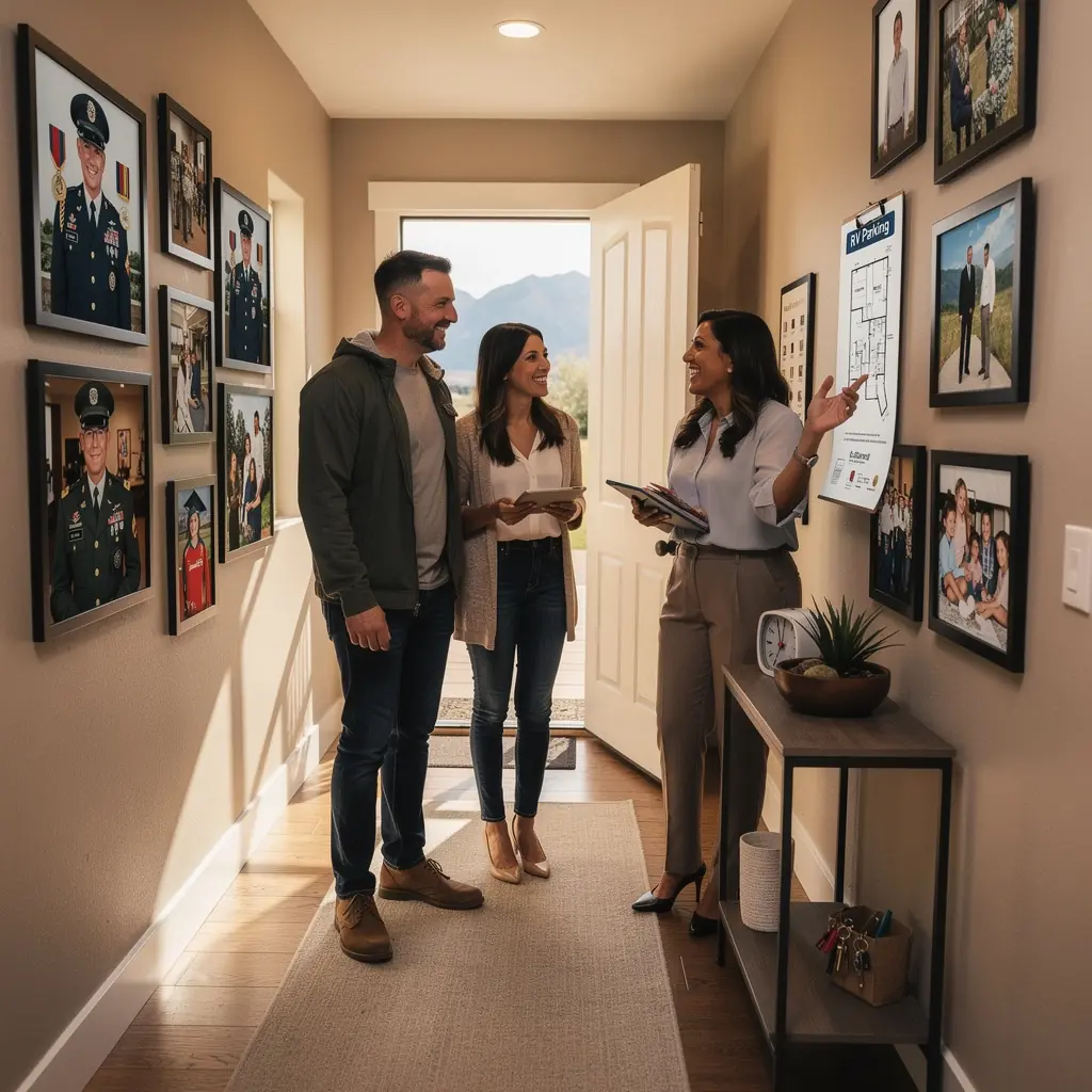 Widok na przestronną piwnicę w domu, idealną do przechowywania rzeczy dla najemców wojskowych.