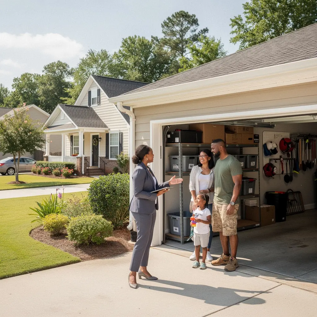 Zbliżenie na oznaczenia miejsc parkingowych przy nieruchomości z informacjami o przechowywaniu.